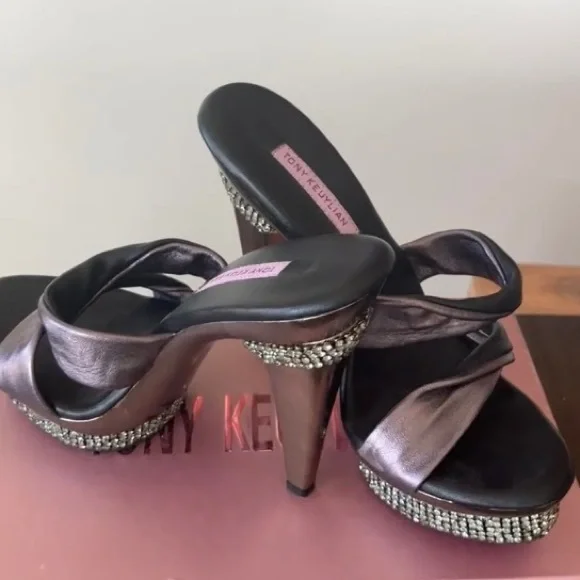 Tony Keuylian Retro hot LA Glam Heels Retro Trendy Bling Platform Sz 6 narrow - Picture 1 of 17